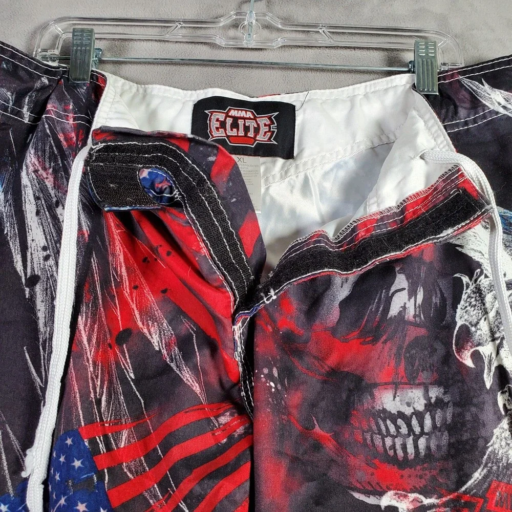 MMA Elite Board Shorts Mens XL Red Black USA Flag Skull‎ Graphic Patriotic Beach